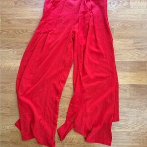 Chic Red Wide Leg Women's Pants